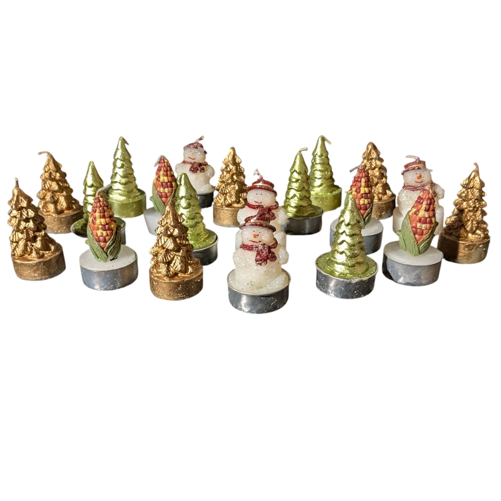Lot Of 20 Snowmen Corn Christmas Tree Decorative Tea Light Candles *PLEASE READ*